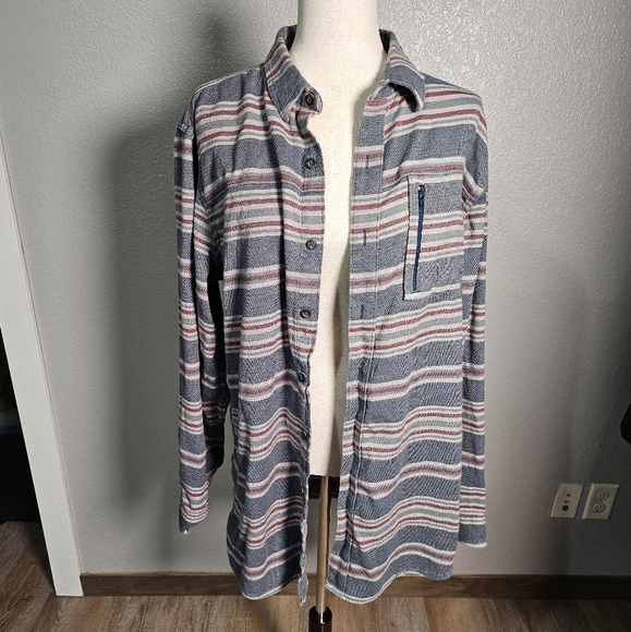 Ascend Men's Striped Button-Up Organic Cotton Jacket Shacket Shirt Large Tall - Picture 3 of 14